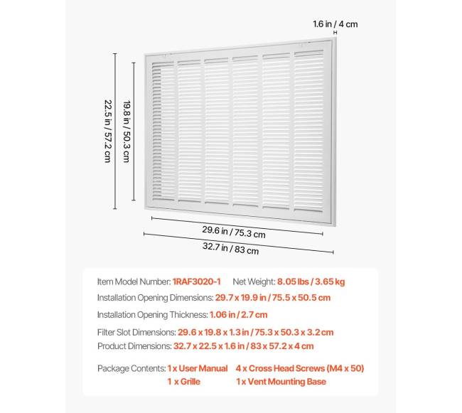 Grąžinamasis oro filtras grotelės 76 x 51 cm6