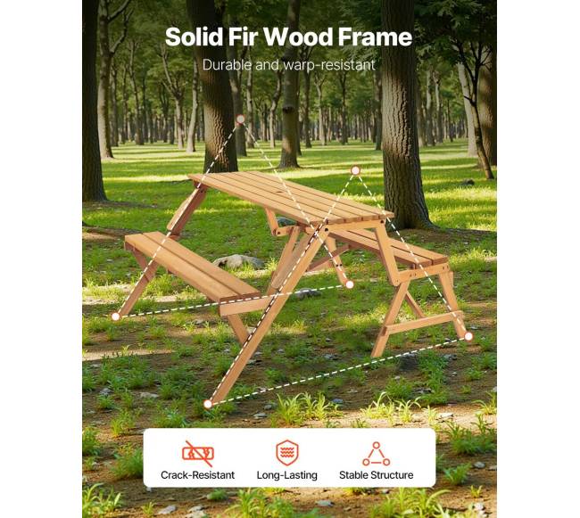 medinis pikniko stalas su suoliuku 2-in-11