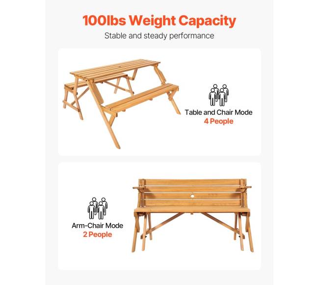 medinis pikniko stalas su suoliuku 2-in-12