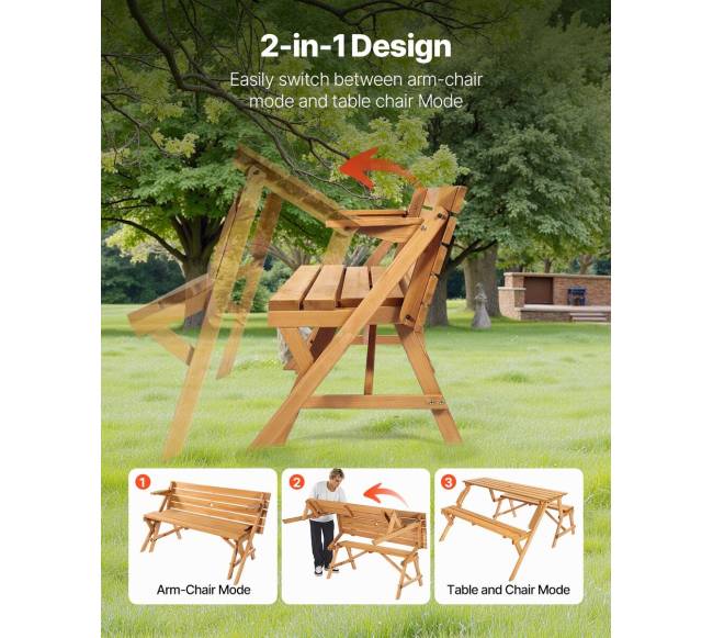 medinis pikniko stalas su suoliuku 2-in-14