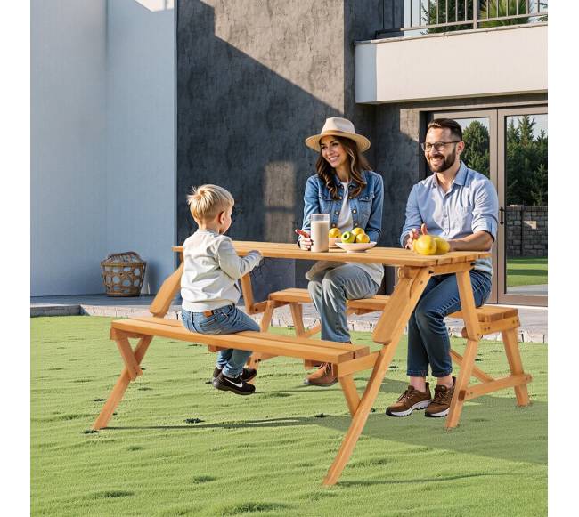 medinis pikniko stalas su suoliuku 2-in-17