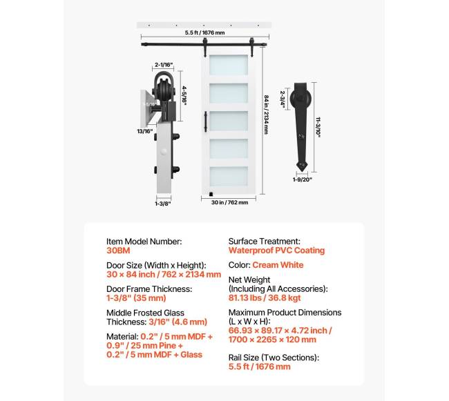 Stumdomos durys su MDF ir stiklu, 762 x 2134 mm6