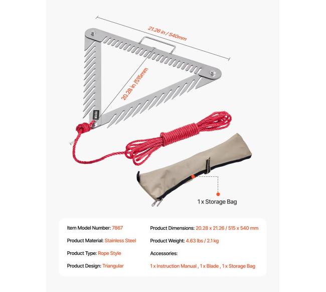 60 cm trikampis vandens žolių grėblys6