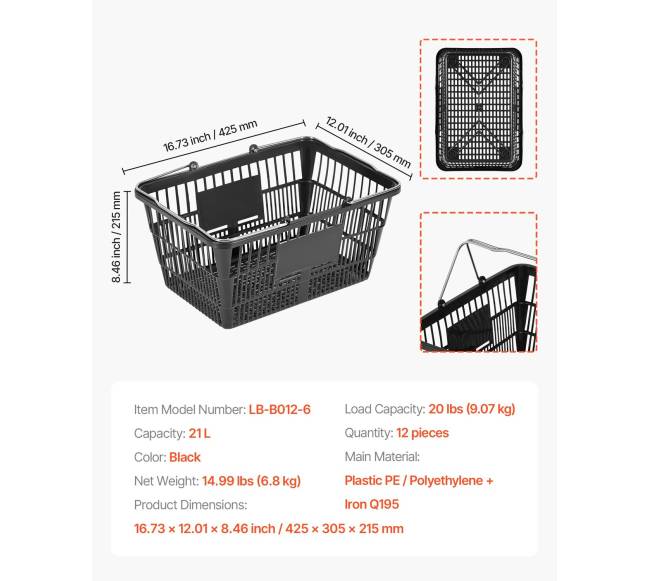 Pirkinių krepšeliai, 12 vnt, 21 l, juodi6