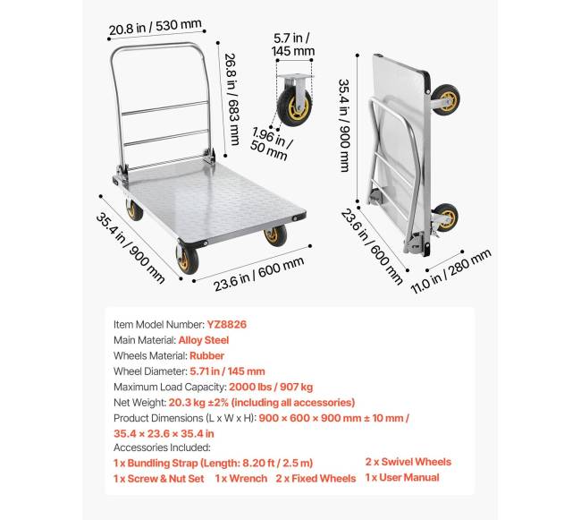 Platforminis vežimėlis 907 kg, plieninis6