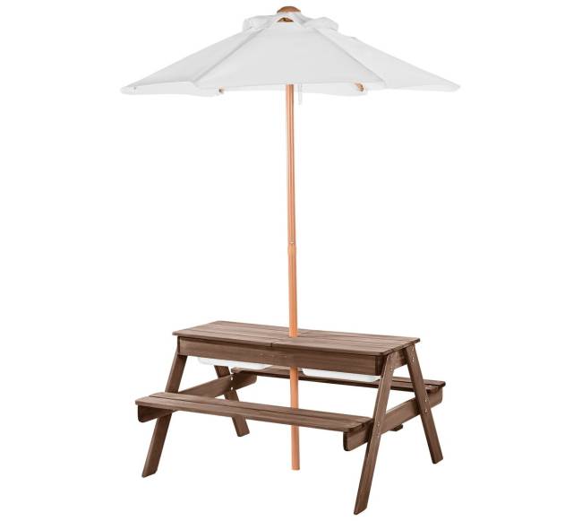 Medinis stalo ir suoliuko komplektas su skėčiu0