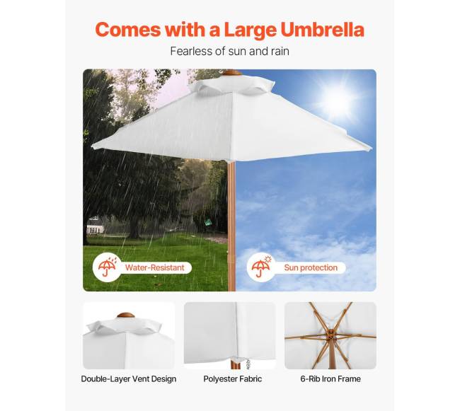 Medinis stalo ir suoliuko komplektas su skėčiu3