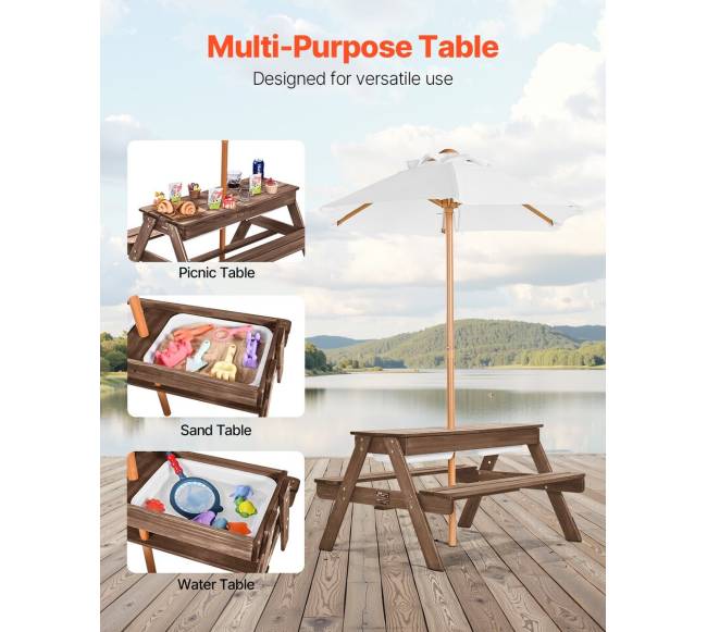 Medinis stalo ir suoliuko komplektas su skėčiu4