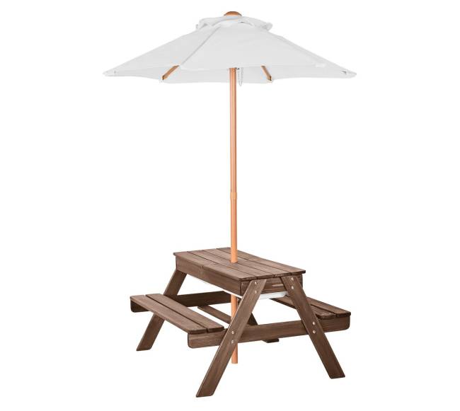 Medinis stalo ir suoliuko komplektas su skėčiu8