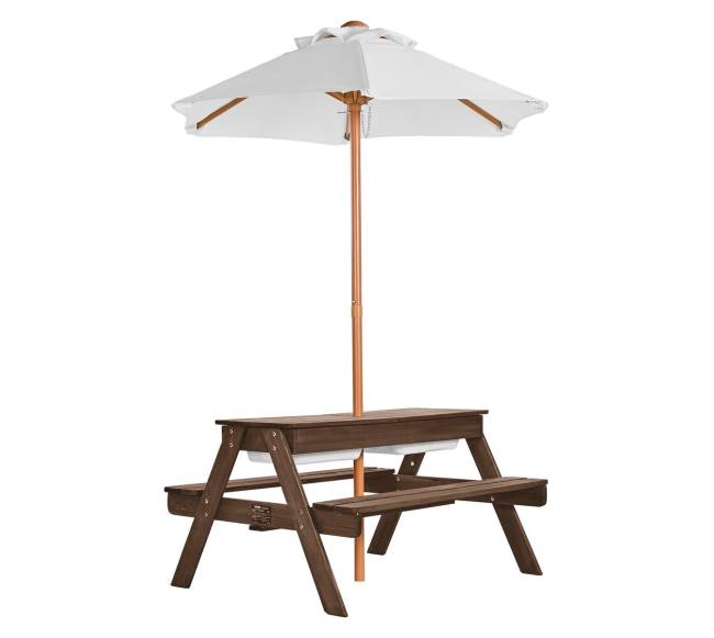 Medinis stalo ir suoliuko komplektas su skėčiu9