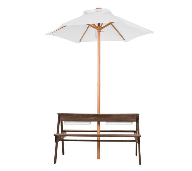 Medinis stalo ir suoliuko komplektas su skėčiu10