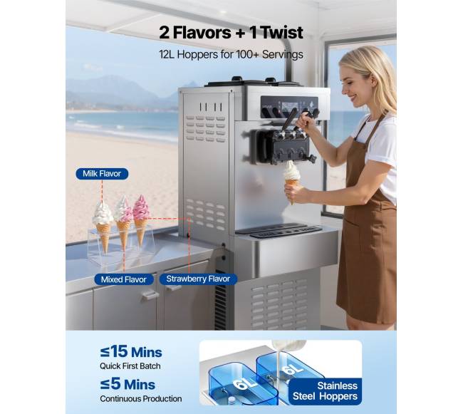 Komercinis ledų gaminimo aparatas, 2200W, 3 skonių4