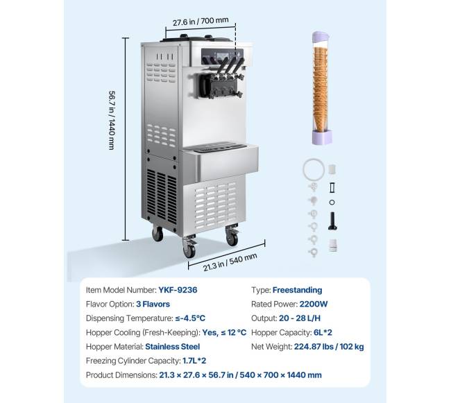 Komercinis ledų gaminimo aparatas, 2200W, 3 skonių6