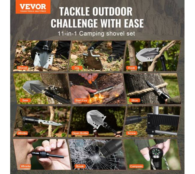 Išgyvenimo kastuvas 11 viename stovyklavimo įrankis1