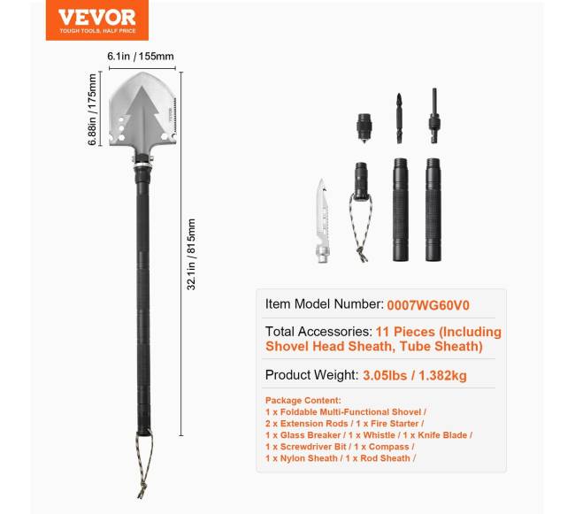 Išgyvenimo kastuvas 11 viename stovyklavimo įrankis6