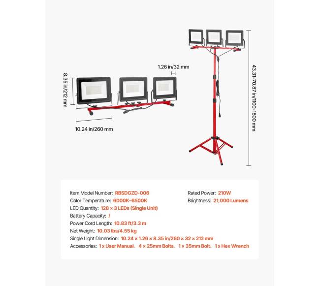LED darbo šviestuvas su stovu, 21000 liumenų6