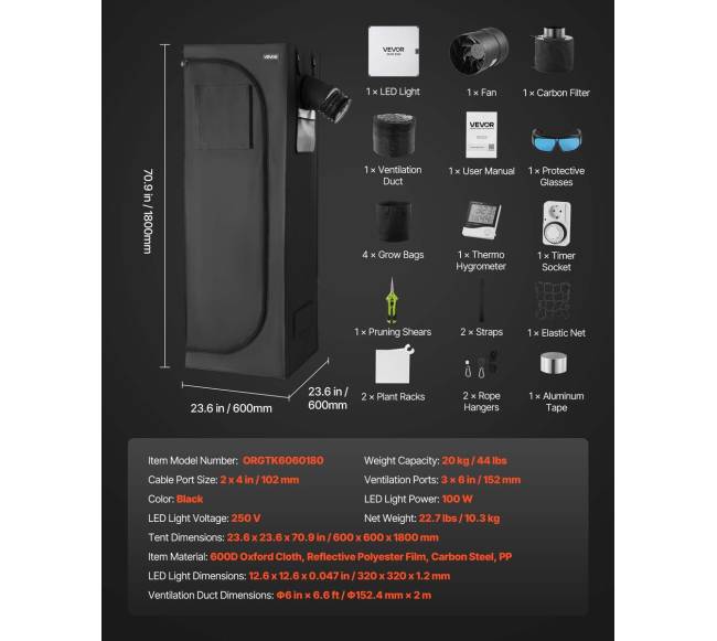 Vidaus augalų auginimo palapinė su LED apšvietimu2