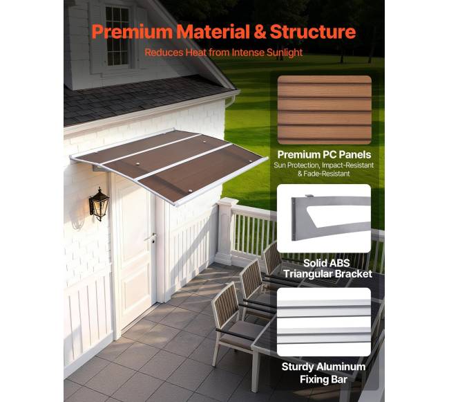 Durų prieangio stogelis iš polikarbonato, 94 x 119 cm3