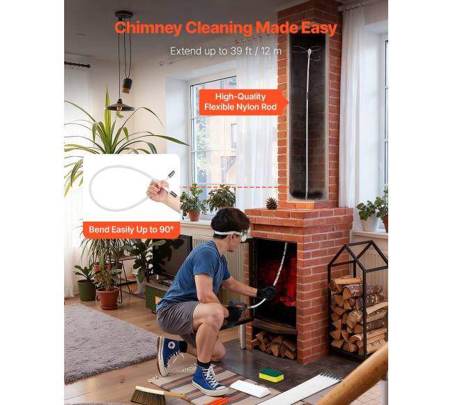 Kaminų valymo rinkinys su prailginamu šepetėliu 12m2