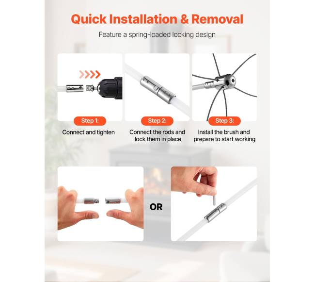 Kaminų valymo rinkinys su prailginamu šepetėliu 12m4