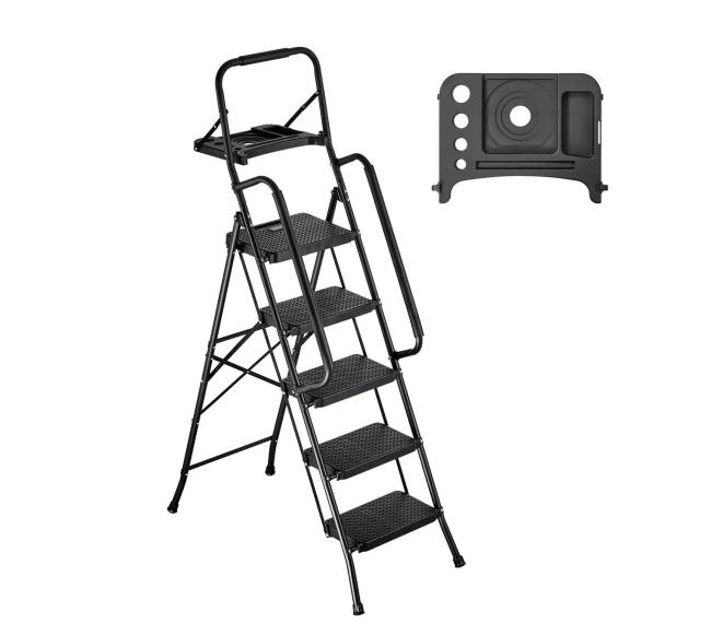 5 pakopų lankstoma plieninė kopėčio kėdutė0