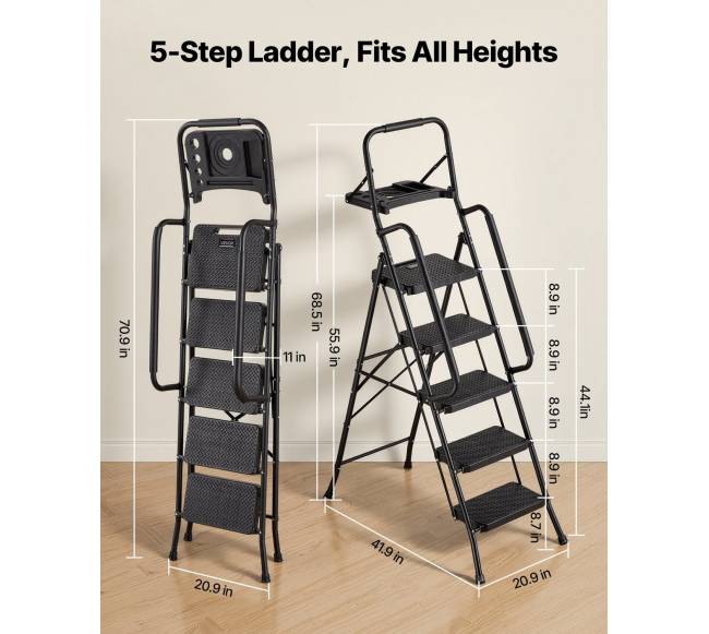 5 pakopų lankstoma plieninė kopėčio kėdutė1