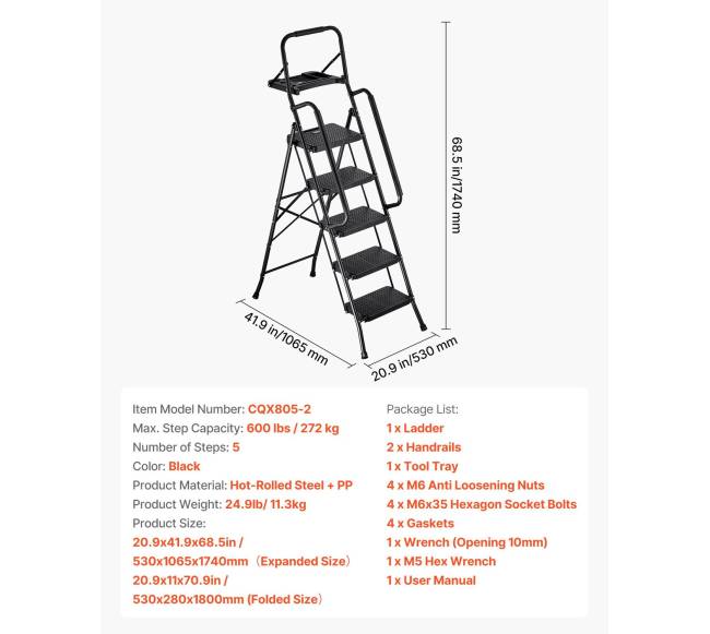 5 pakopų lankstoma plieninė kopėčio kėdutė6