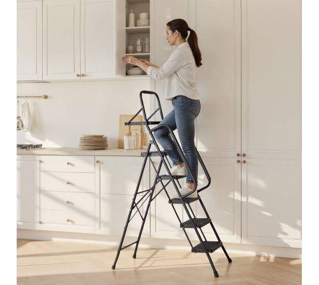 5 pakopų lankstoma plieninė kopėčio kėdutė7