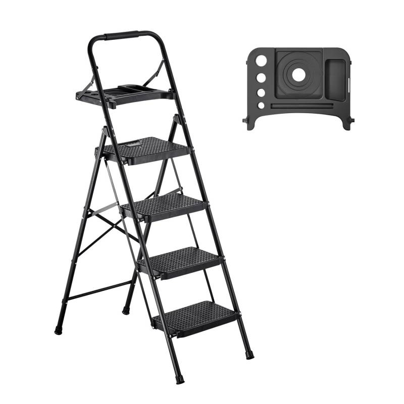 4 žingsnių sulankstomos kopėčios su įrankių dėklu0