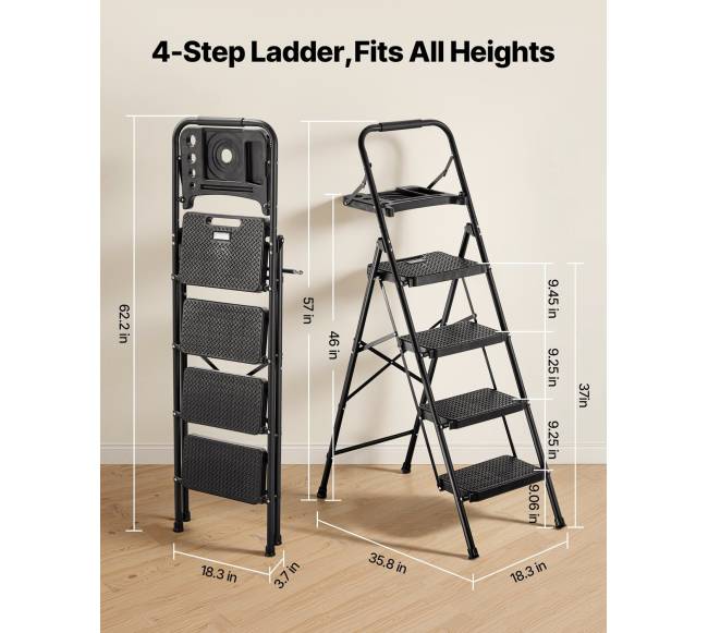 4 žingsnių sulankstomos kopėčios su įrankių dėklu1