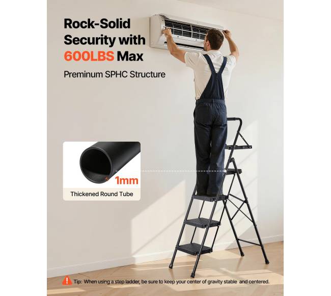 4 žingsnių sulankstomos kopėčios su įrankių dėklu3