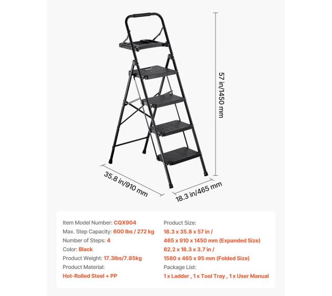 4 žingsnių sulankstomos kopėčios su įrankių dėklu5