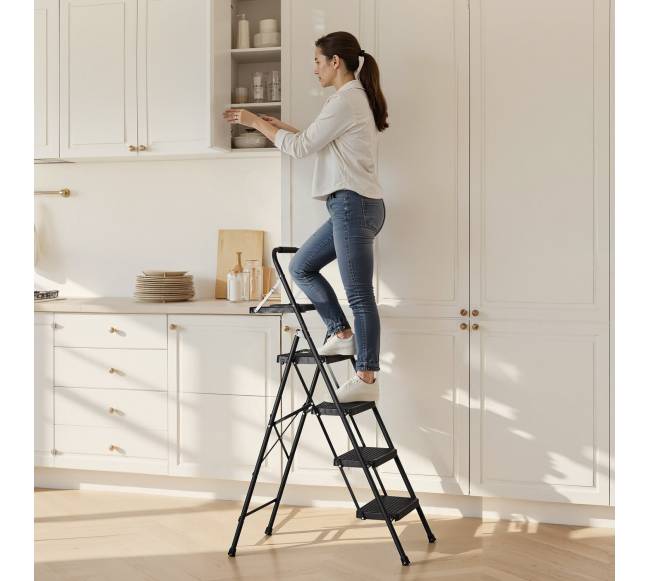 4 žingsnių sulankstomos kopėčios su įrankių dėklu7