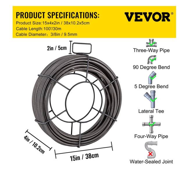 Drenažo valymo trosas 30m x 9,5mm6
