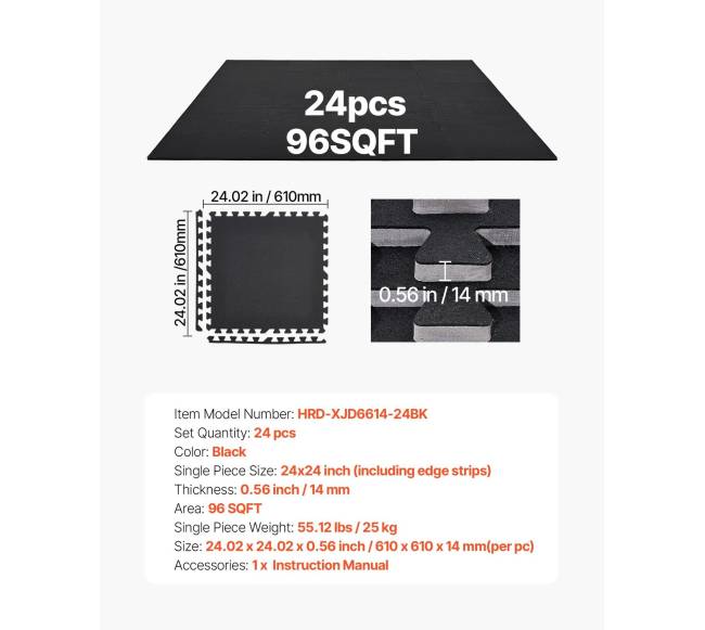 Dėlionės sporto kilimėlis, 24 vnt., juodas5