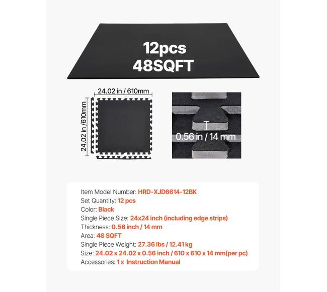 Dėlionės mankštos kilimėliai, 12 vnt., juoda6