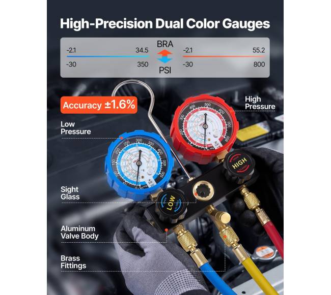 Automobilių oro kondicionieriaus kolektoriaus manometrų rinkinys3