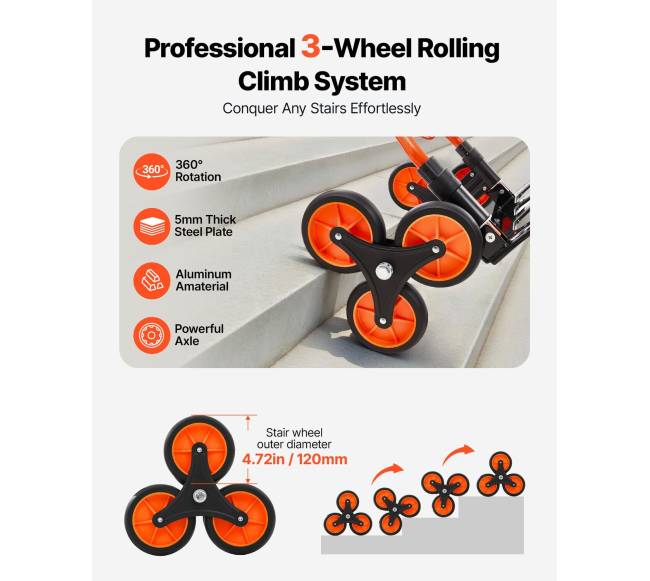 Laiptinis vežimėlis su 6 ratais, 54 kg talpos2