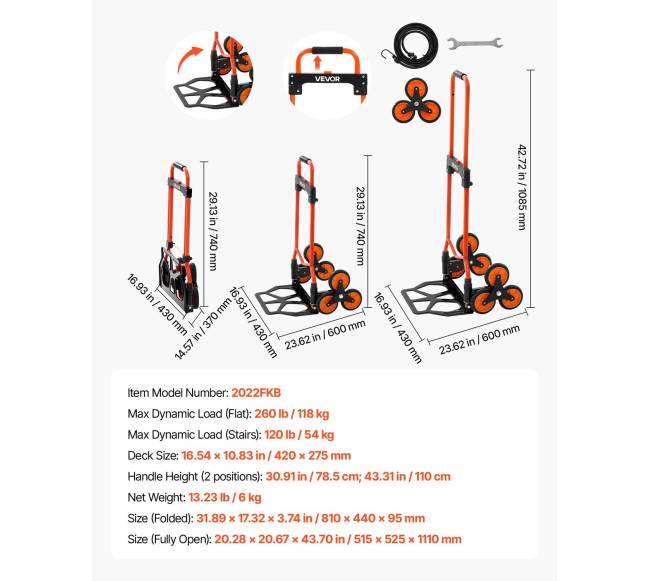 Laiptinis vežimėlis su 6 ratais, 54 kg talpos6