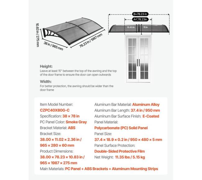 Durų stiklinis stogelis su apsauga nuo lietaus6