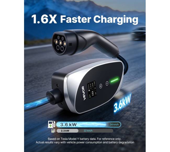 Mobilus sieninis įkroviklis, 3.6 kW, 16A, tipas 21