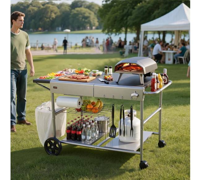 Lauko grilio vežimėlis su stalviršiu7