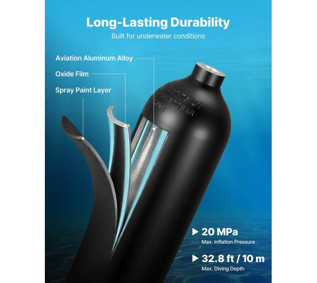 Nešiojama 2L nardymo talpa povandeniniam kvėpavimui2