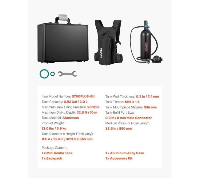 Nešiojama 2L nardymo talpa povandeniniam kvėpavimui6