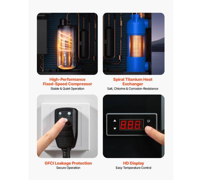 4160 W šilumos siurblys baseinui su elektriniu šildytuvu4