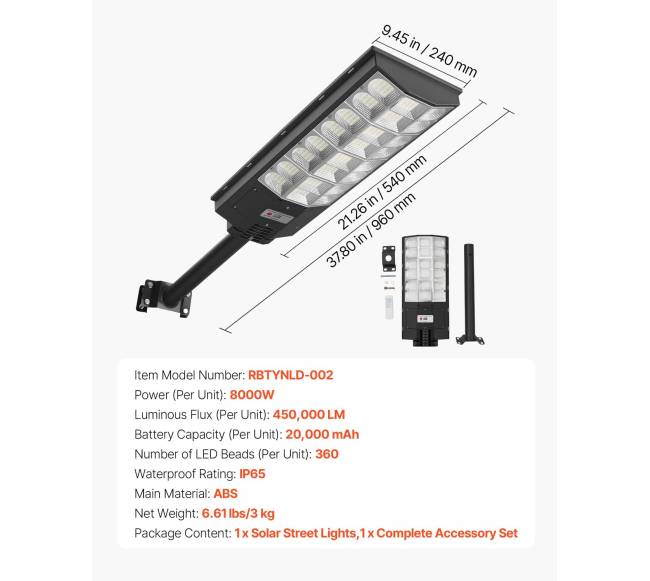 8000 W saulės šviestuvas lauko apšvietimui6
