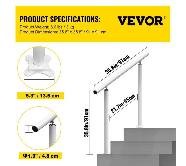 Lauko turėklas laiptams, 34 coliai, baltas6