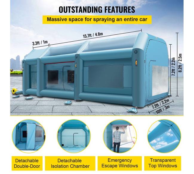 Nešiojama pripučiama dažymo kabina 6x3x2.5 m3