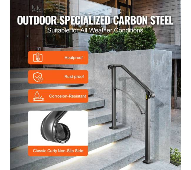 Juodos spalvos geležinis turėklas 2-3 laiptams2