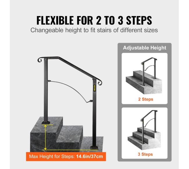 Juodos spalvos geležinis turėklas 2-3 laiptams3